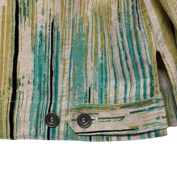 Chico's Green Tan Stripe Button Down Top Jacket Women's Small 4 Chico's Size 0 - Picture 8 of 14
